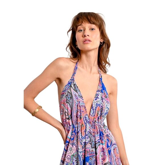 Molly Bracken Ladies Woven Long Backless Dress Multicolor Paisley XL Ruffle Hem - Picture 4 of 10